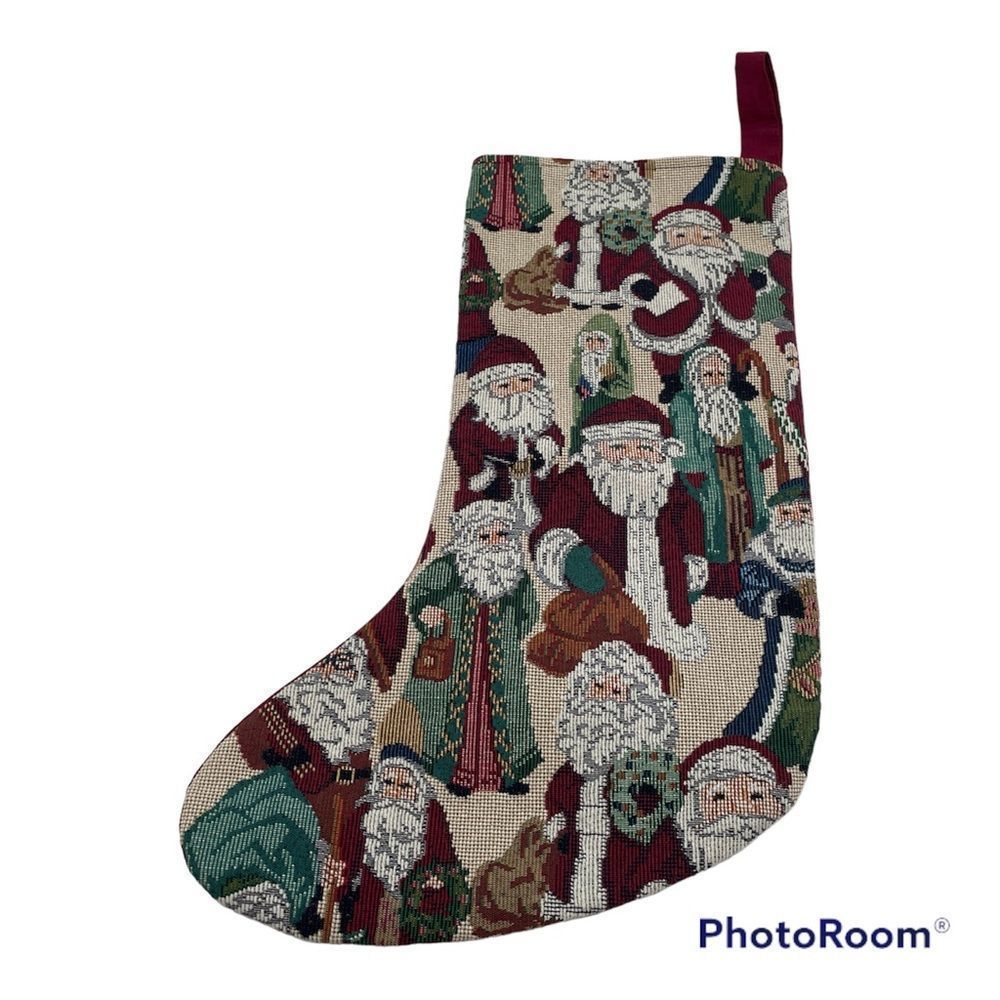christmas stocking needlepoint cross stitch  santa hand made multi colored